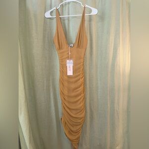 Oh Polly Mustard V-Neck Dress